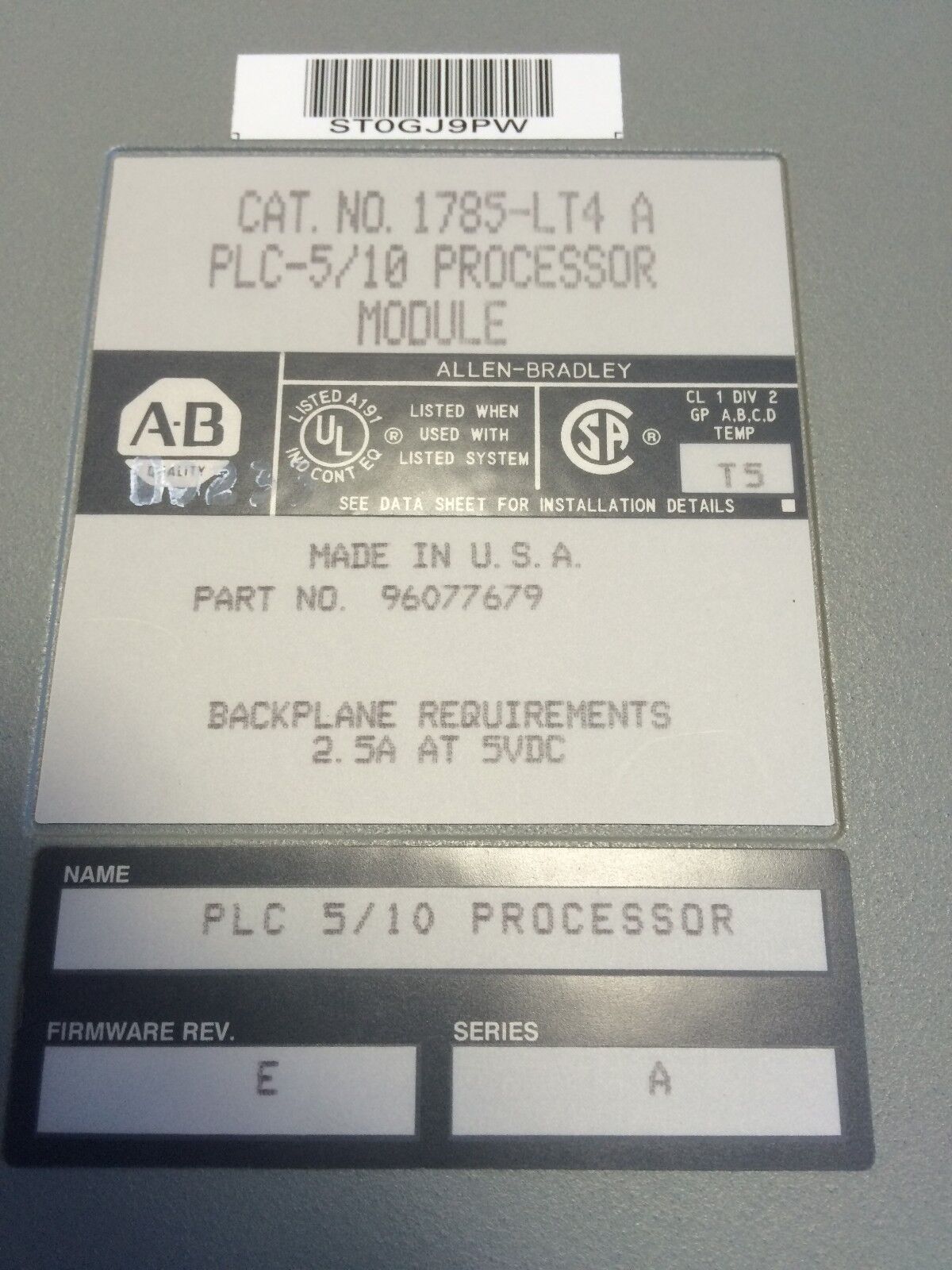 New 1785-Lt4 A Processor Module 6K Memory Plc-5/10 A-B ,96077679,Bq