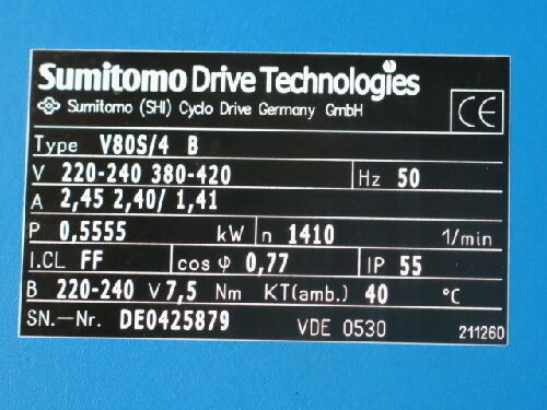 New Sumitomo V80s/4 B Ac Gear Motor 43:1-Ratio? Cnvms08-6095Gb-43/G V80s/4,Bk
