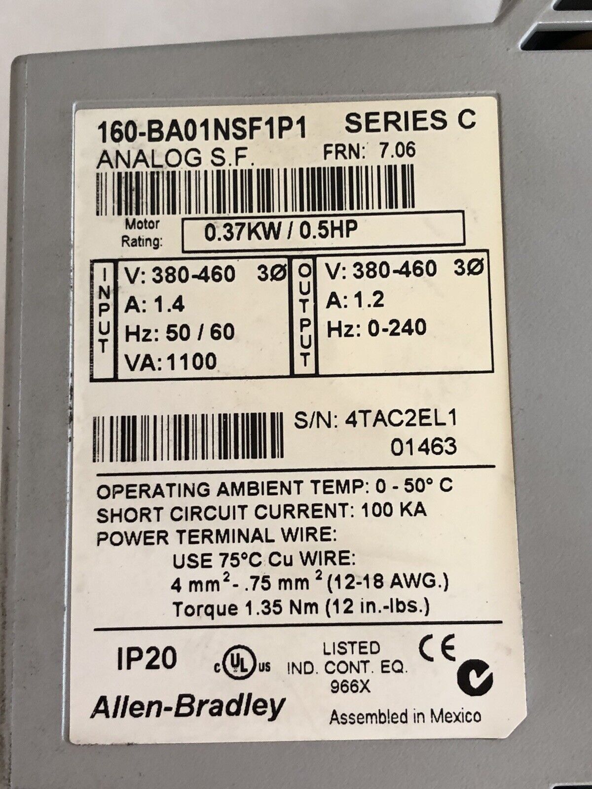 Allen-Bradley 160-Lfb1,Allen-Bradley 160-Ba01nsf1p1, 160-Ba01nsf1p1,Dk