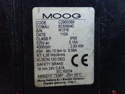 Moog C2900389 Ac Servo Motor,Comau 82309040, 325Vac,Rpm 4000,Ap
