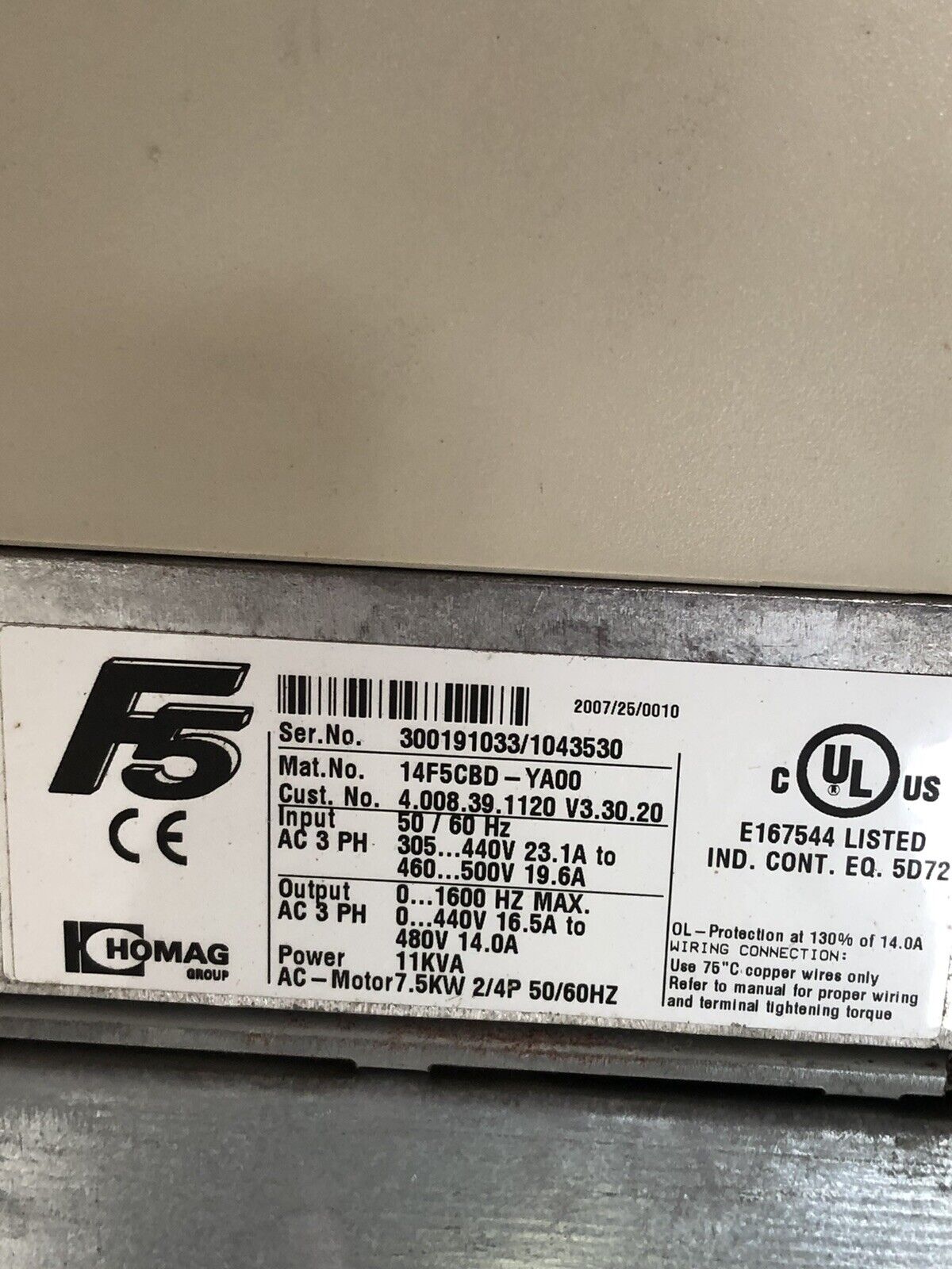 Homag 14F5cbd-Ya00 Combivert Keb 14.E5 T60-A071 E/A Filter Inverter,3Ph,Tj