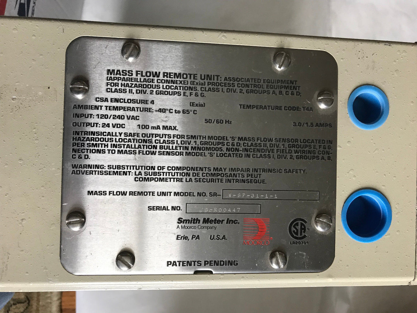 Smith Meter Sr-W-Sp-31-1-1 Mass Flow Remote 3.0/1.5A 120/240Vac T4a,W-Sp-3111,Sr