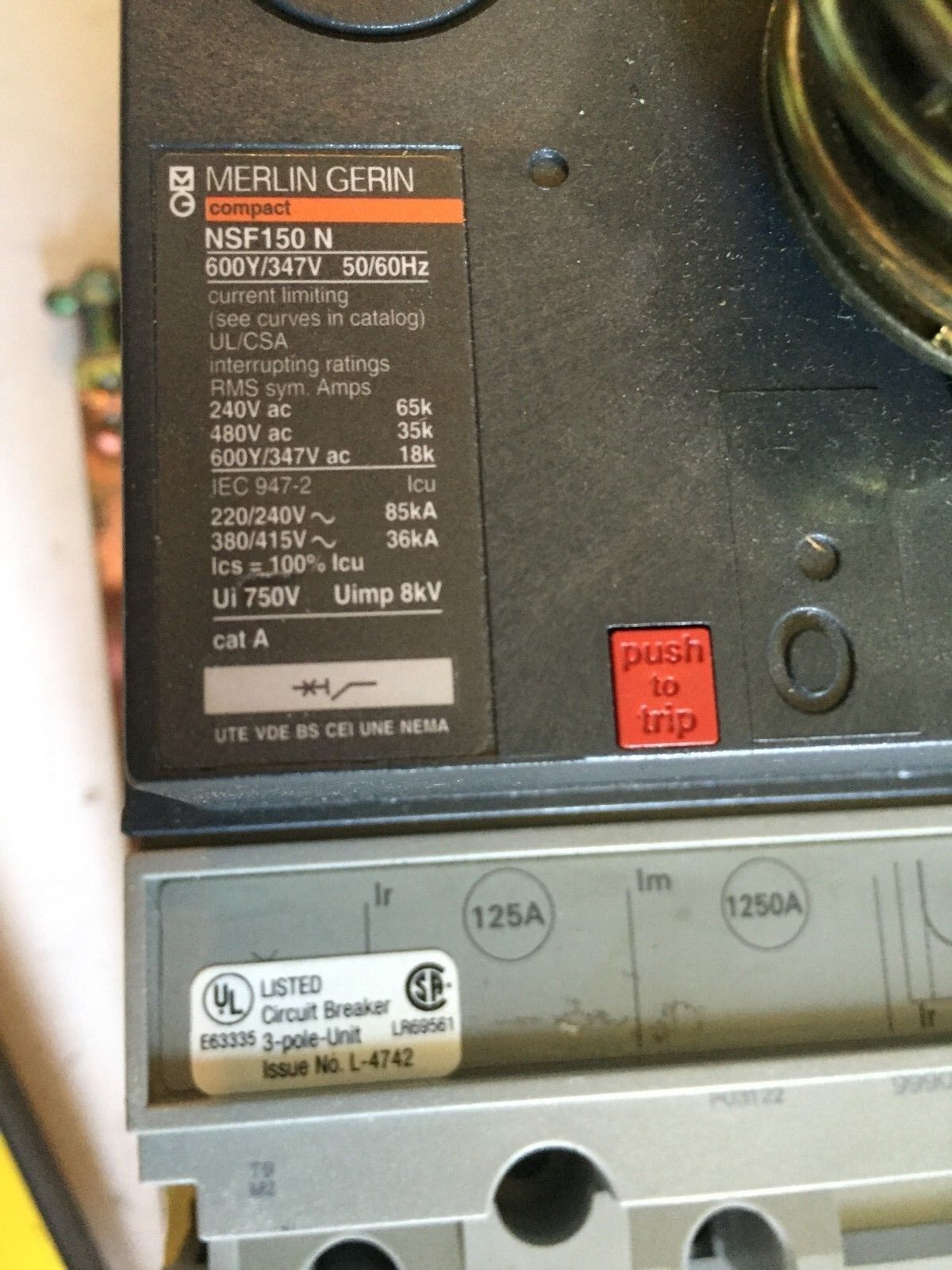 New Merlin Gerin Nsf150 N Circuit Breaker, 150 A, 3-Pole, With Handle,Bs