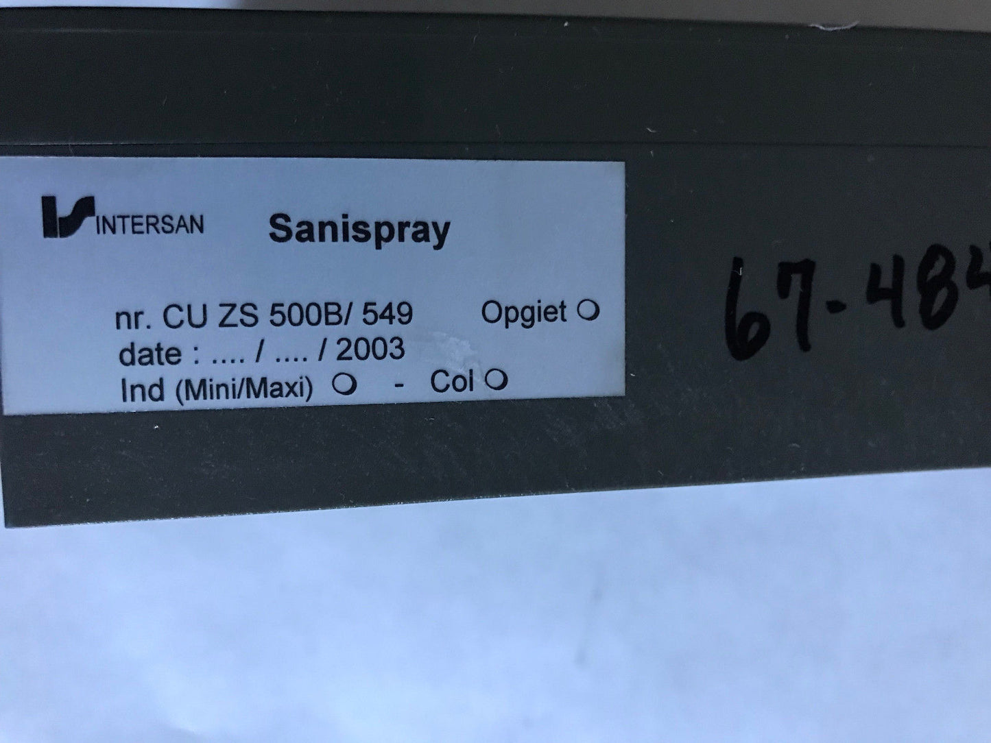 Is Cu Zs 500B/549 Switch Intersan P3173 Cu Sanispray 67-484-0221 Unit,Sa