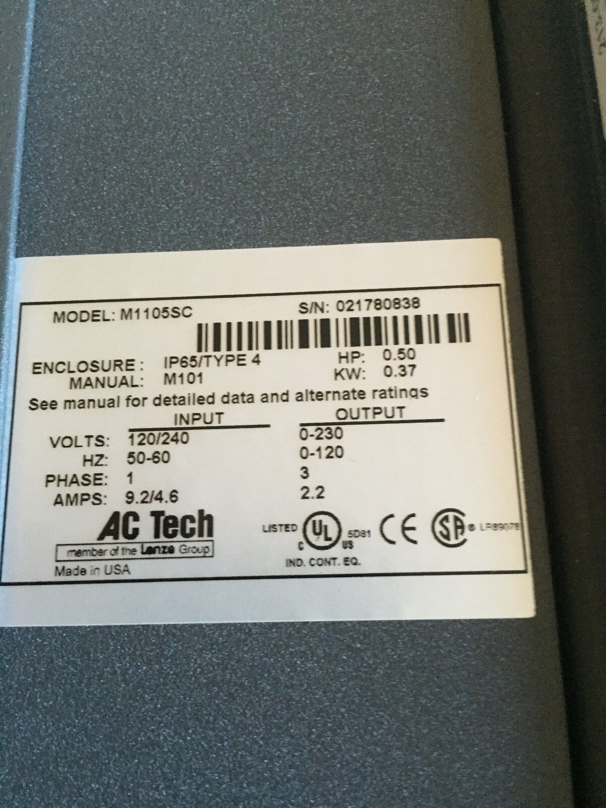 Dorner 62Mv2122,Ac Tech M1105sc,62Mv2122 Intelligent Drive Controller, .5Hp,Dl