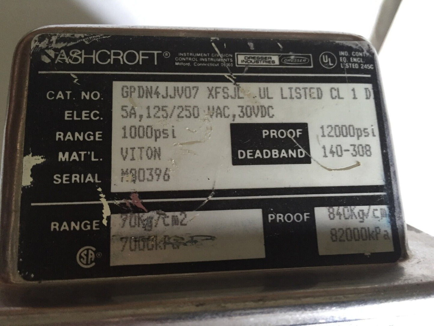 New Ashcroft Gpdn4jjv07 Xfsjl Pressure Control 2 Setpoint 1/2" Female 100,Tg