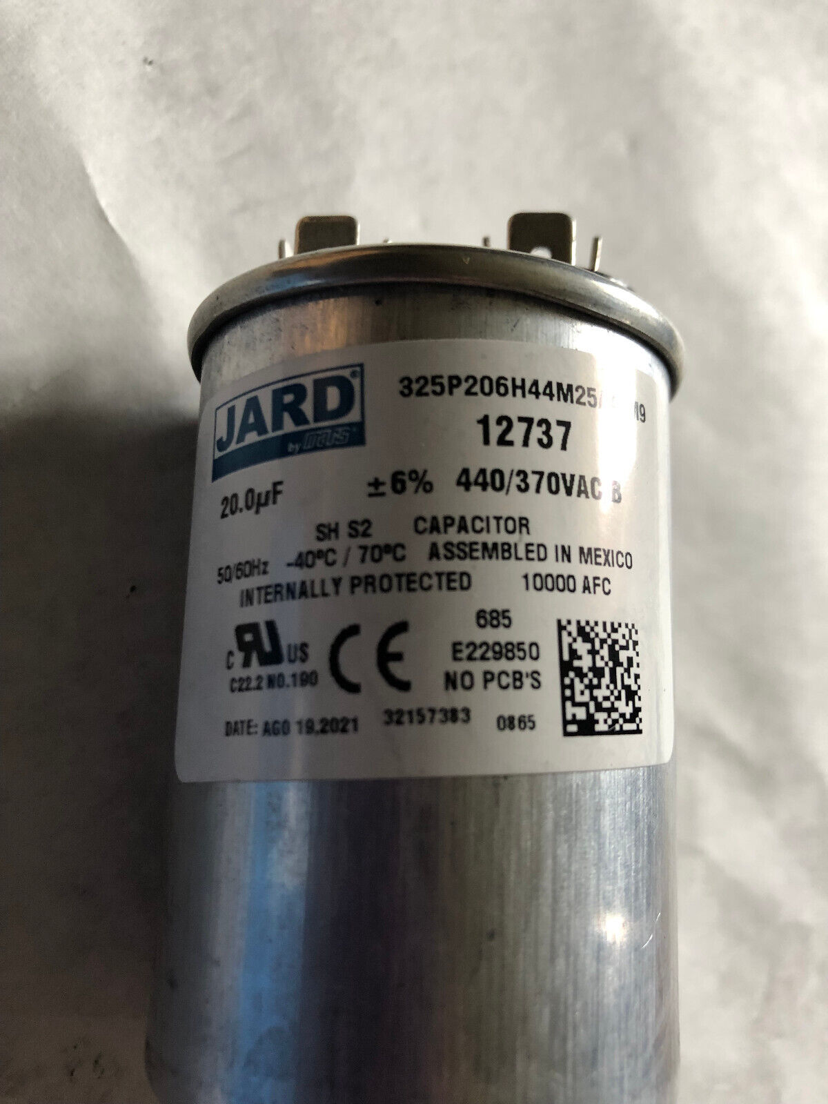 New Jard 20.0Uf, Mfd 440/370 Vac Round Motor Run Capacitors # 12737,Bv