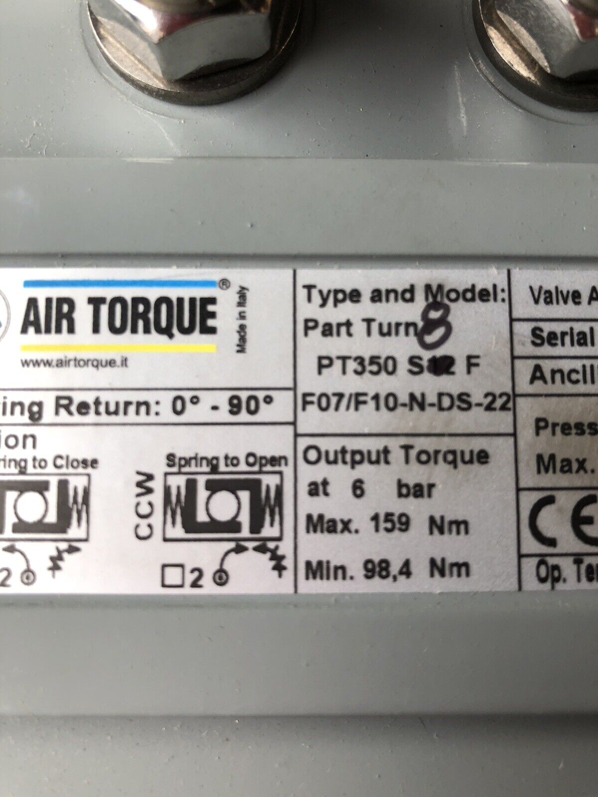 Air-Torque Pt350-S8 F,Pt 350 S12 F Pneumatic Valve Actuator F07/F10-N-Ds-22,Av