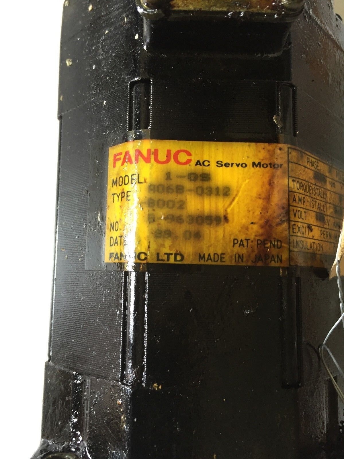 Fanuc A06b-0312-B002,1-Os,10S  Ac Servo Motor,120 V,3-Phase,Rpm: 2000,Br