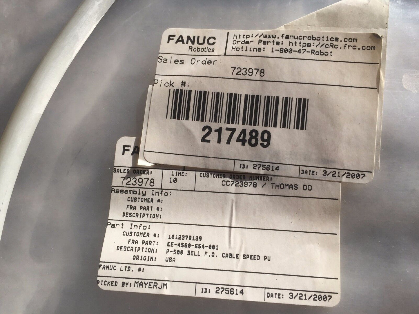 New Fanuc Ee-4560-654-001 P-500 Fiber Optic Cable,Parker Parflex Bar 006300 3,De