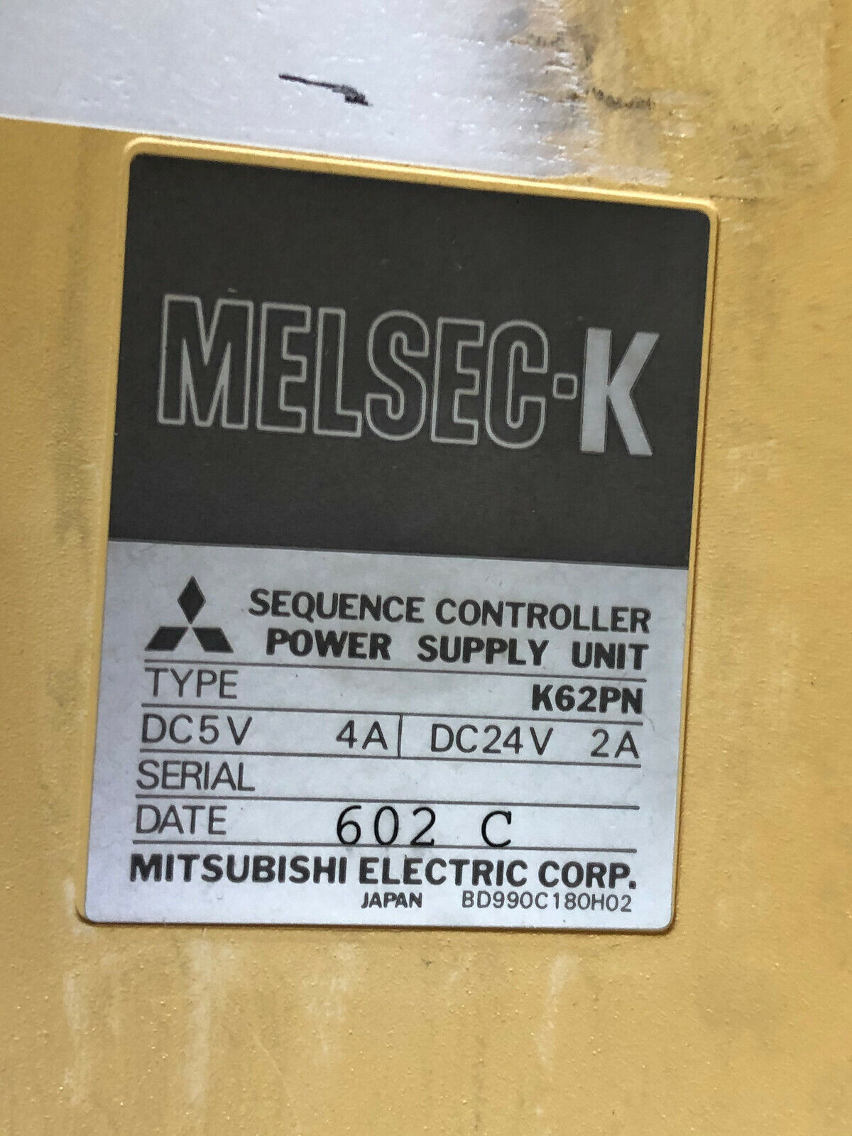 Mitsubishi K62pn,Melsec-K,Sequence Controller, Power Supply Module,Cw