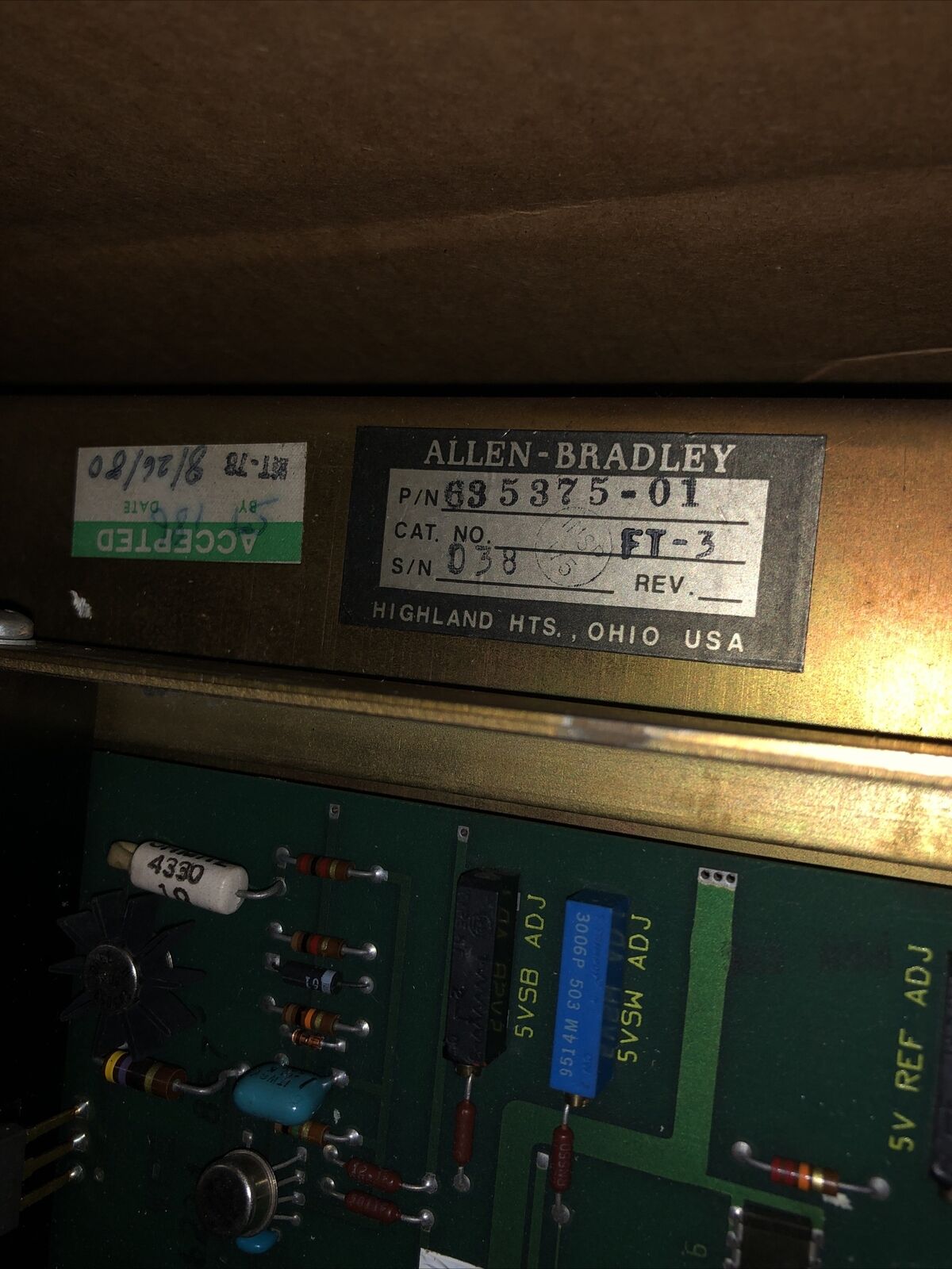 Allen Bradley 635375-01,Allen-Bradley Ft-3 Cnc Memory Power Supply Controller,Cu