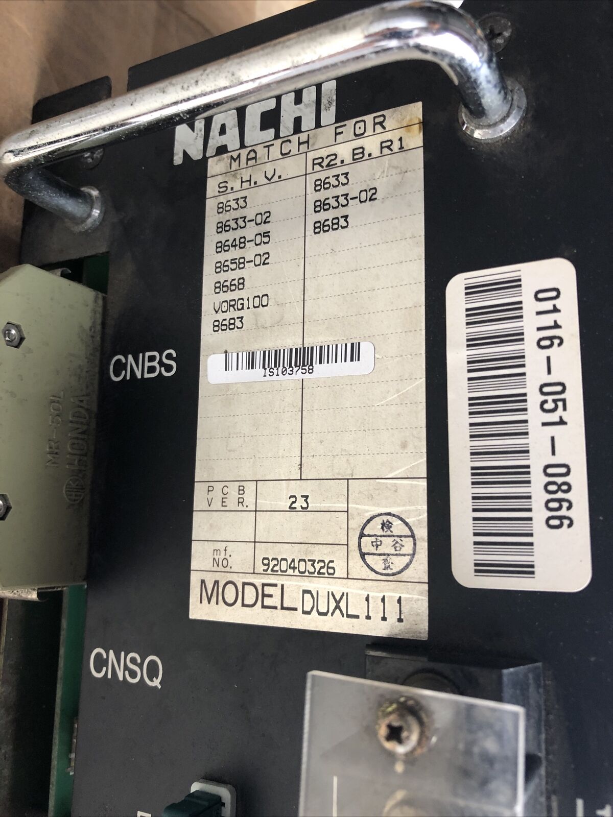 Nachi Fujikoshi Duxl111,Icr34434, 92040326, Dc15v  Servo Unit,Av
