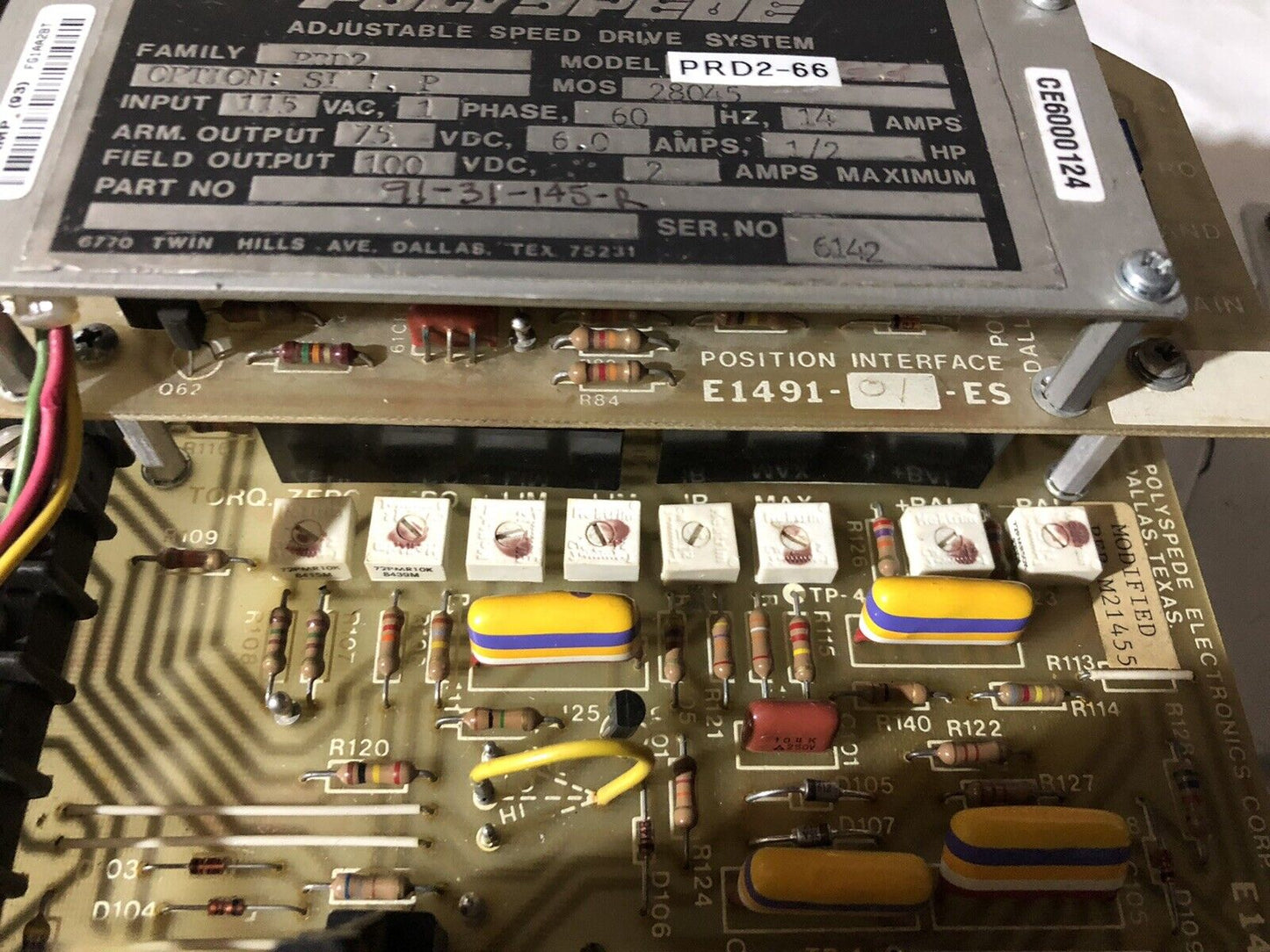 Polyspede Prd2 Prd2-66 Ac Drive,Option Si-1 E1489-01,P,Isolator Card E1485-01,To
