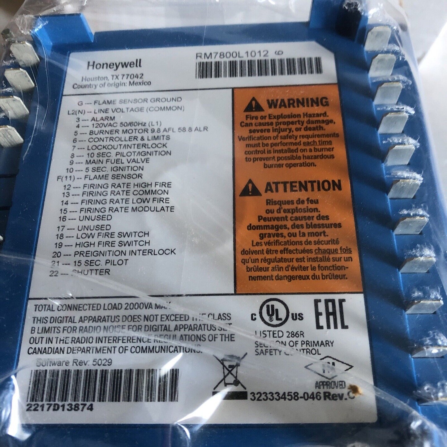 New Honeywell Rm7800l1012 Burner Control Rm7800l 1012,S7800a 1001,Su