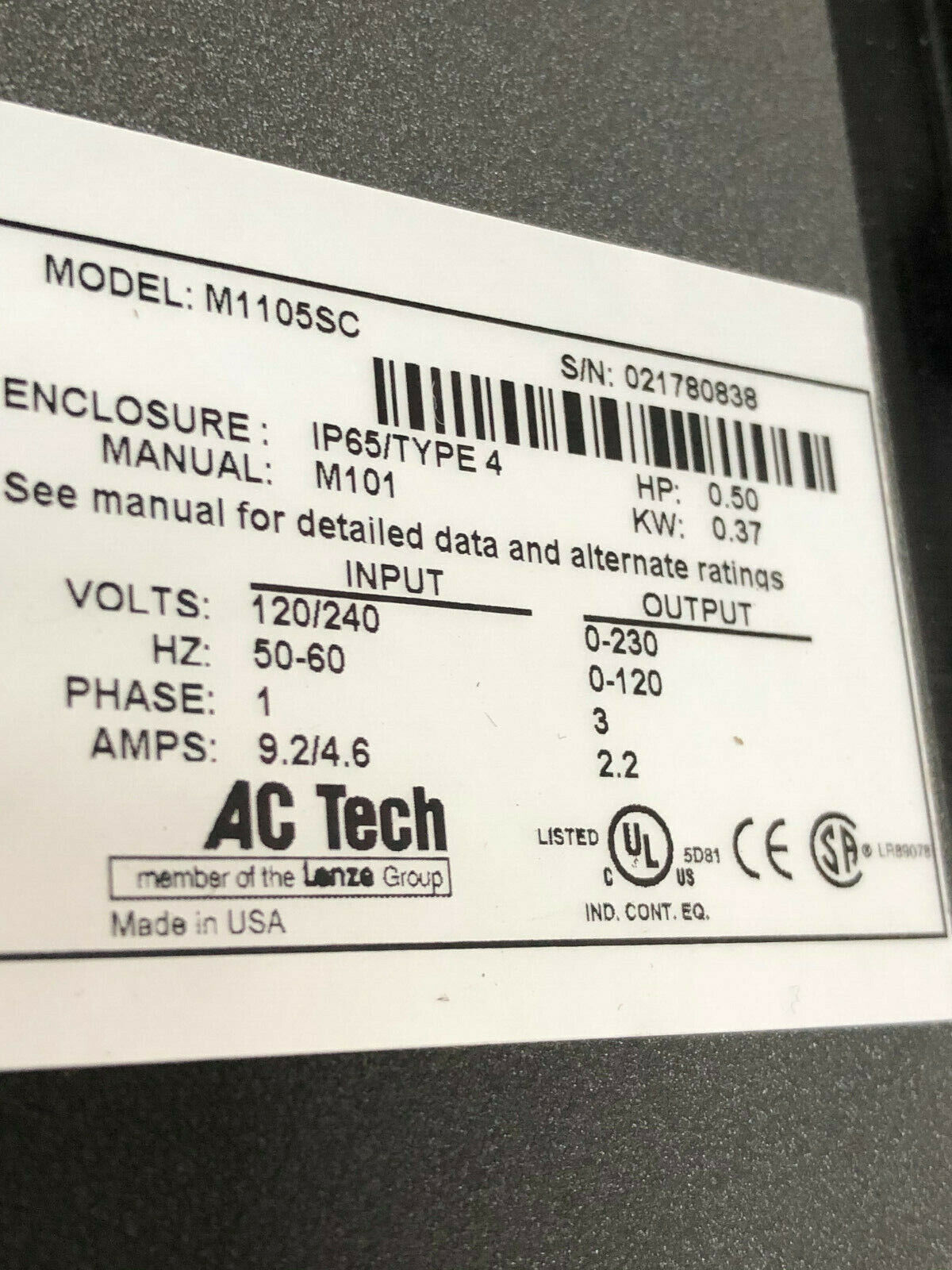 Dorner 62Mv2122,Ac Tech M1105sc,62Mv2122 Intelligent Drive Controller, .5Hp,Dl