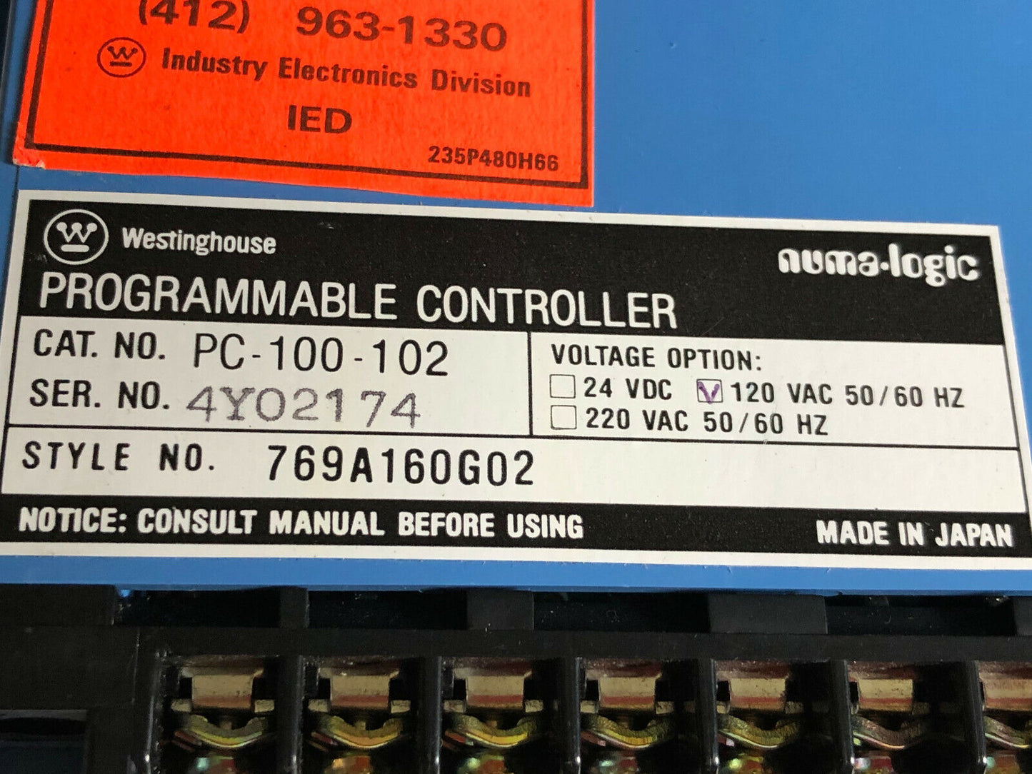 Westinghouse Pc-100-102 Programmable Controller,Pc-100 Numa-Logic,Sa