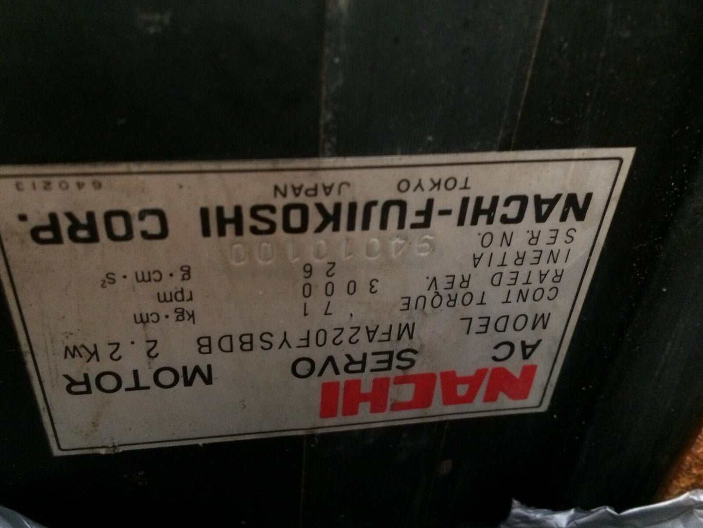 Nachi-Fujikoshi Nachi Mfa220fysbdb Ac Servo Motor, 2.2 Kw, Rpm: 3000,Tb