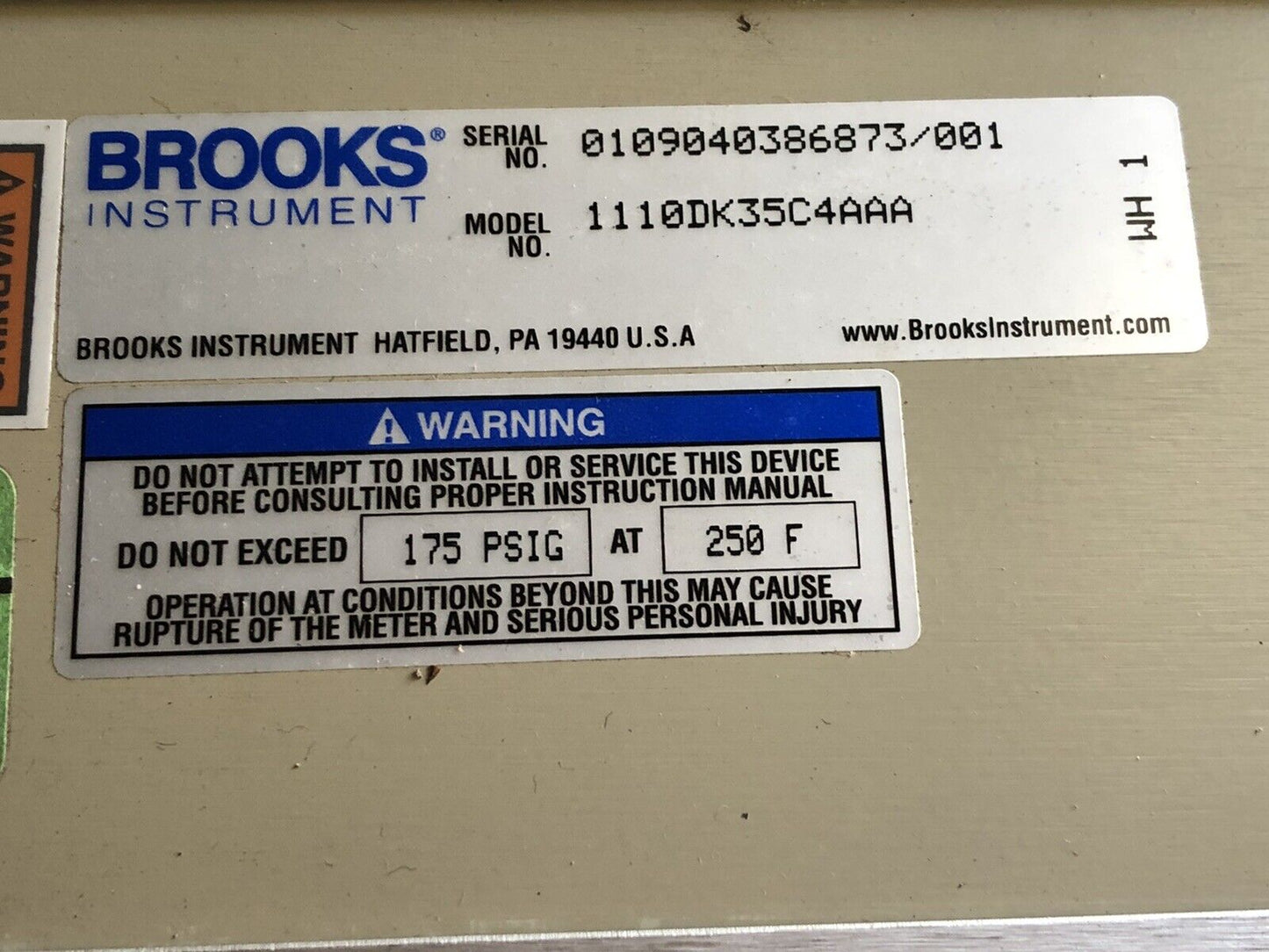 New Brooks 1110Dk35c4aaa Glass Tube Full-View Flowmeter, 7.3 Gpm,Tg