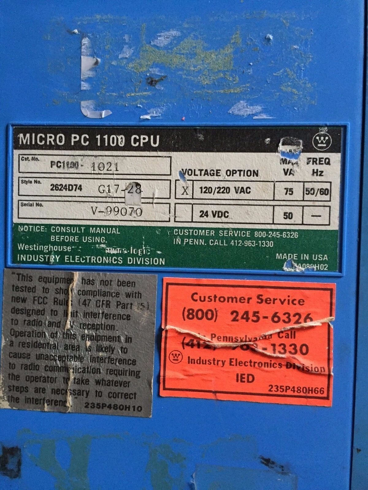 Westinghouse Pc1100-1021,Programmable Controller,Westing Pc1100 Numa-Logic,Ct
