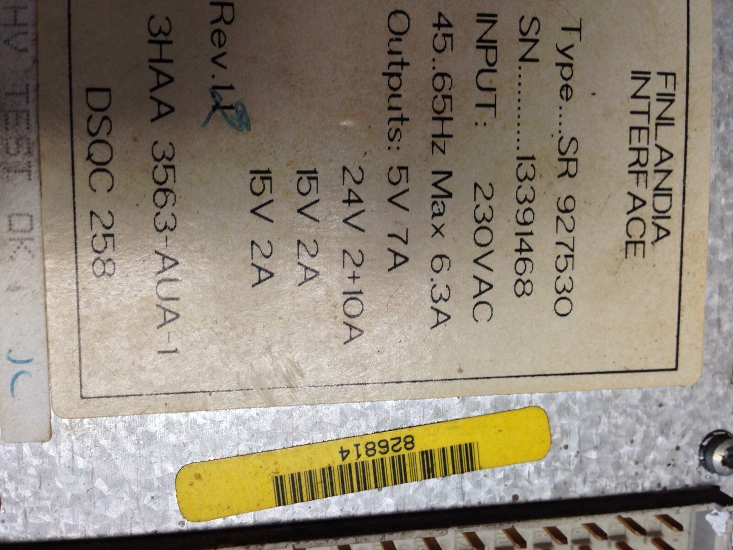 Abb Dsqc 258,Sr-927530,3Haa-3563-Aua-1 Finlandia Interface Power Supply,Da,Tc