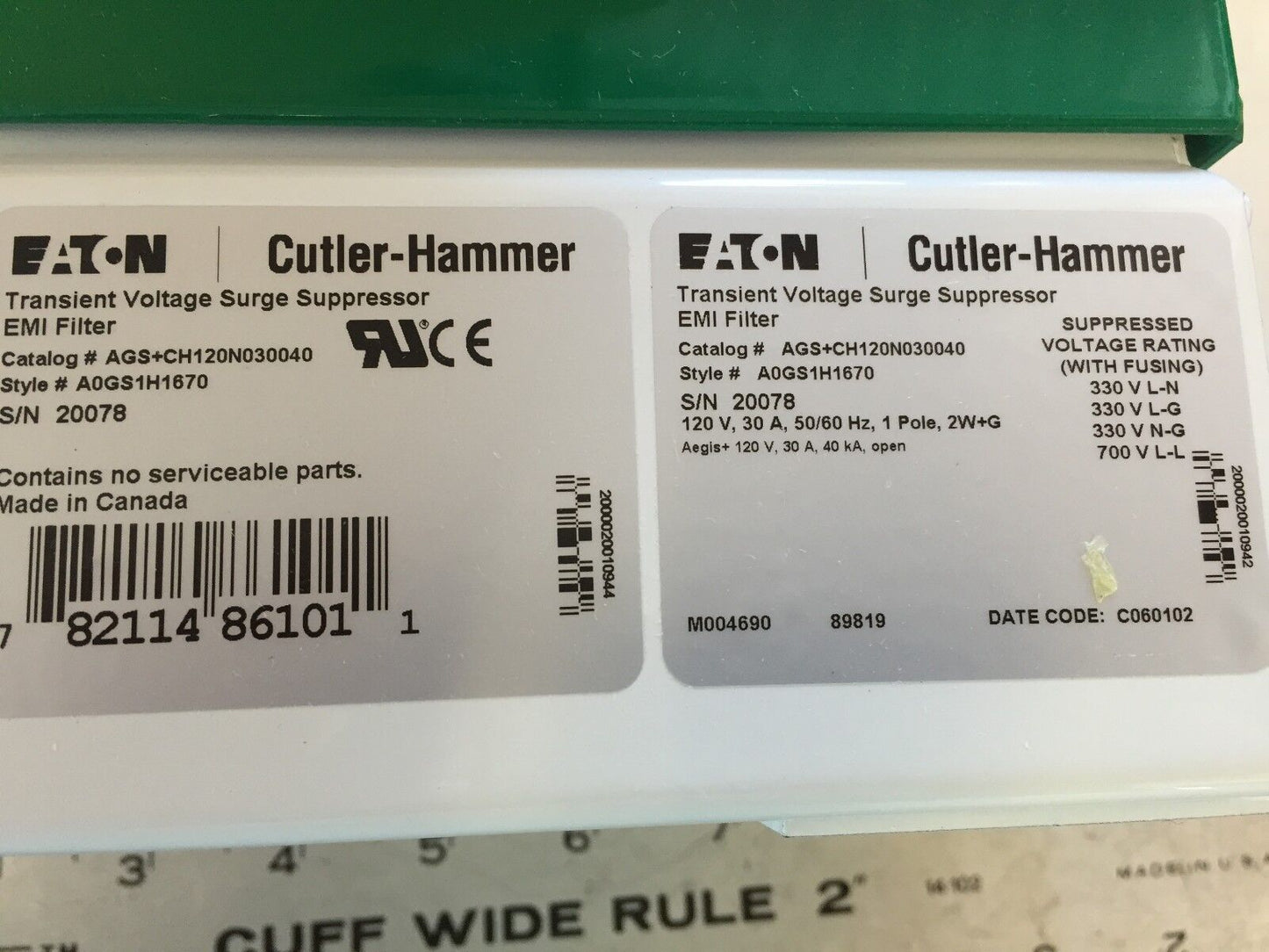 New Cutler Hammer Ags+Ch120n030040 Surge Powerline,Aegis+,120Vac 30Amp 1Ph,Fe