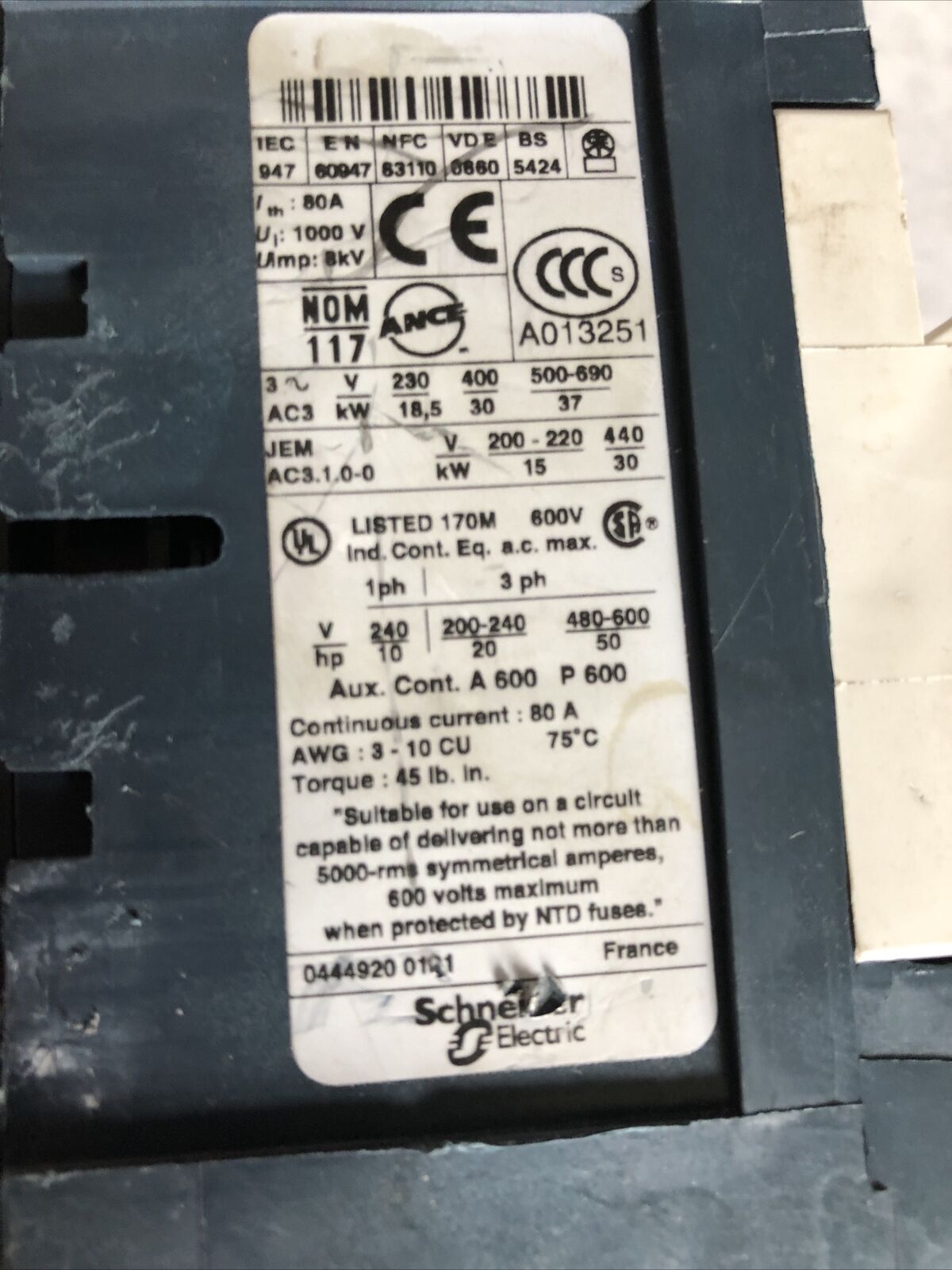 Telemecanique Lp1 D65004 Contactor 65Amp 4Pole 575Vac Iec,48V Coil,Bc
