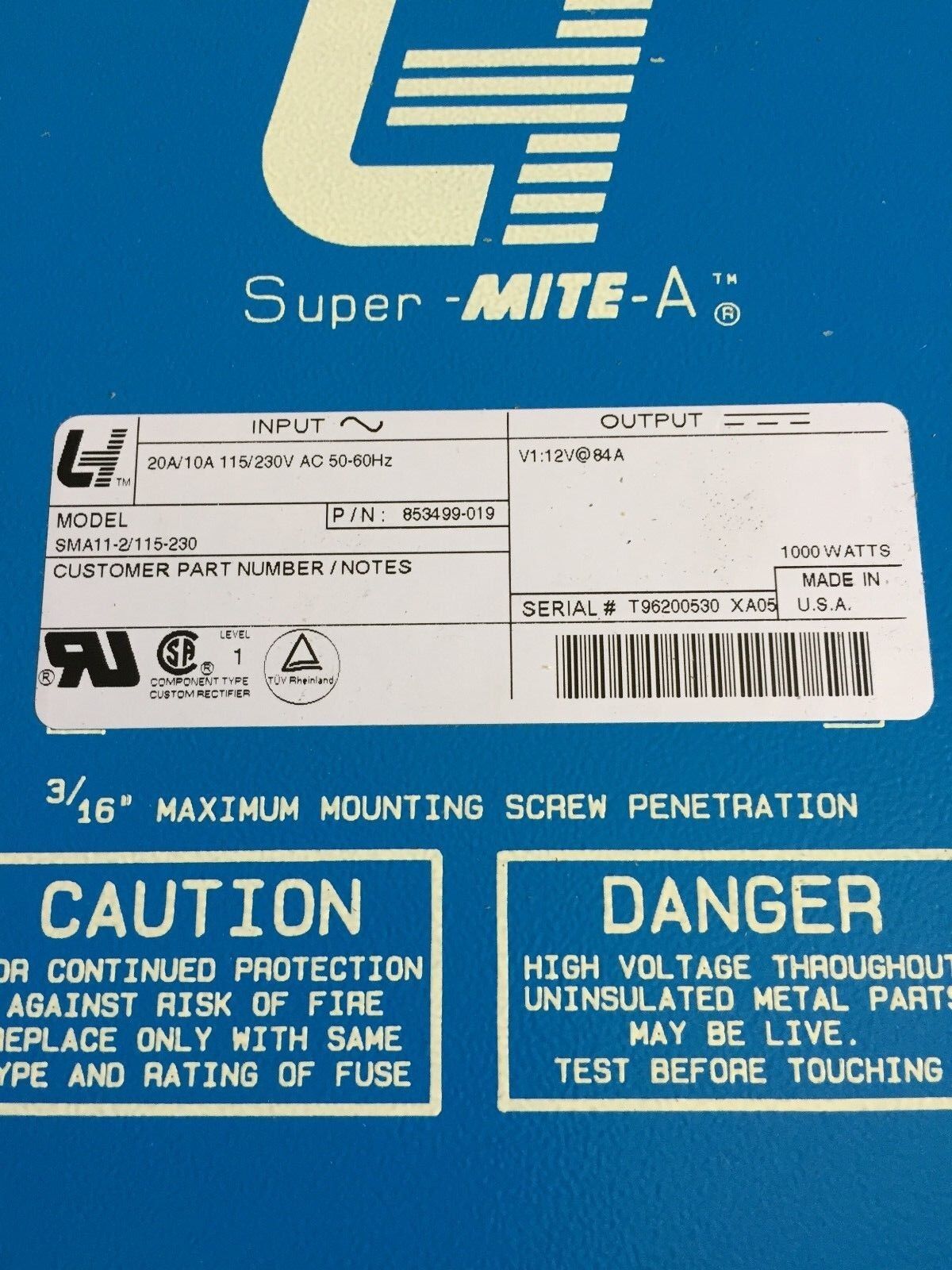 New Lh Sma11-2/115-230,853499-019 Super-Mite-A, Lh Research Power Supply,Ea