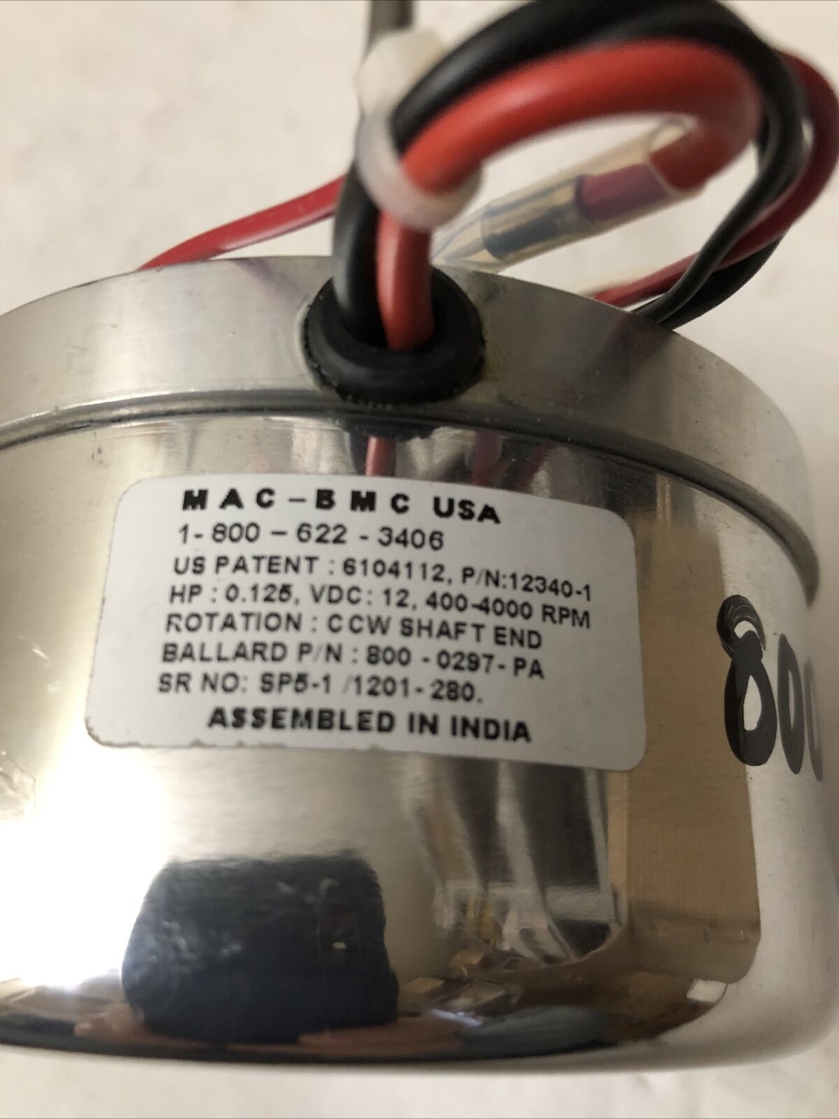 Mac-Bmc 12340-1 Motor 12Vdc 4000Rpm Brushless Ccw Rotation Shaft,800-0297-Pa,Cw