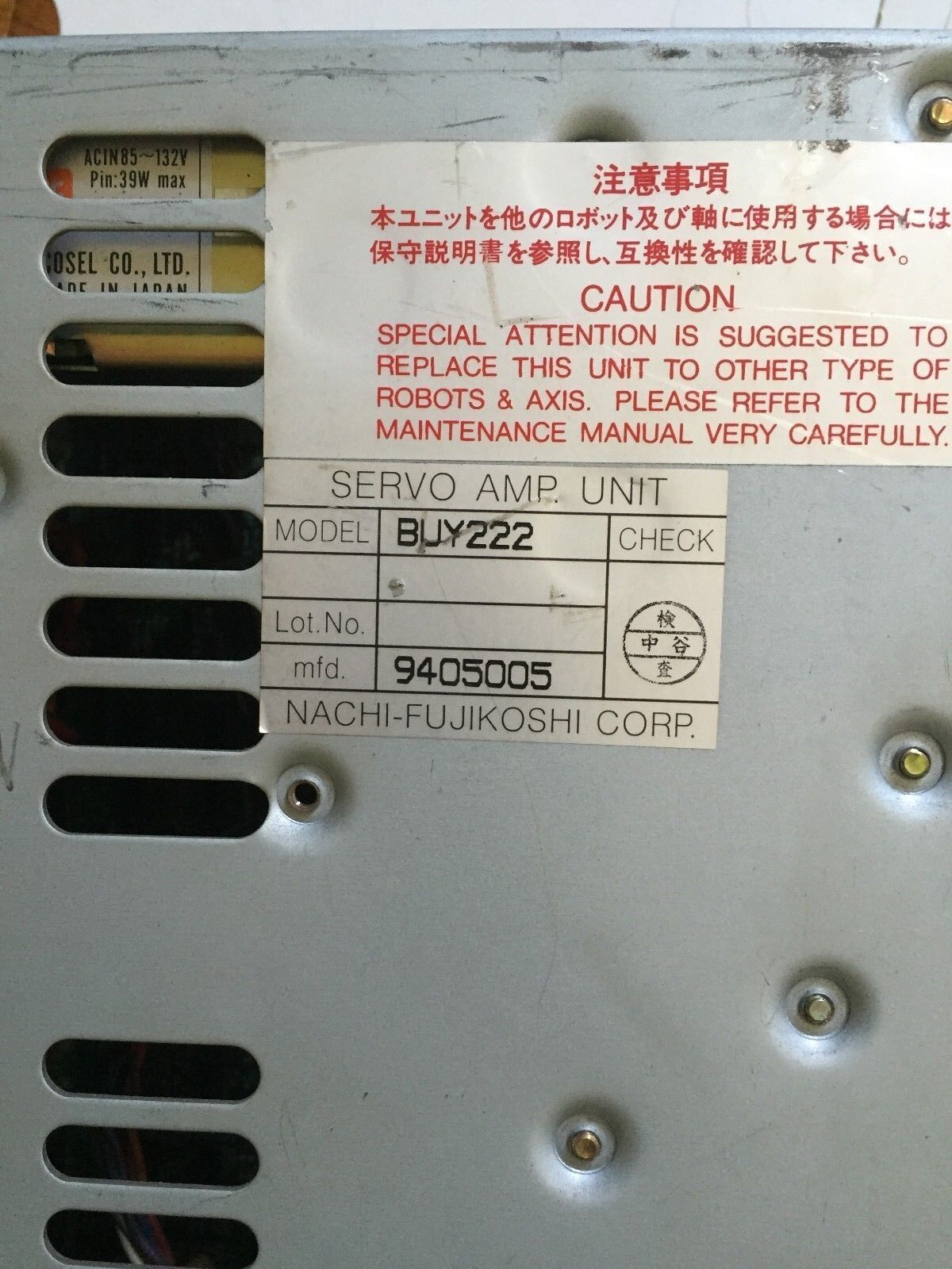 Nachi Buy222 Servo Amplifier,Nachi-Fujikoshi Buy 222,9405005,Fj