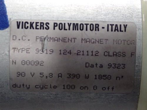 Vickers 9919-124-21112 Class F Polymotor Dc Motor, 90 Vdc, 5.8 Amp,Bv