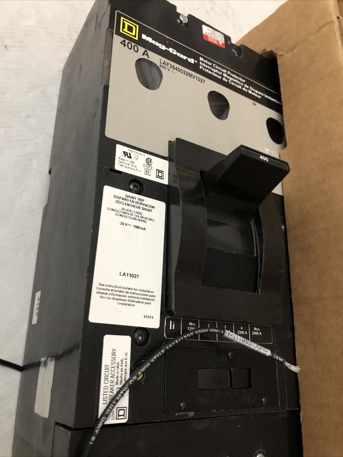 New Square D Laf3640032mv1027 Circuit Breaker 400Amp 600V Molded Case,400A,Cs