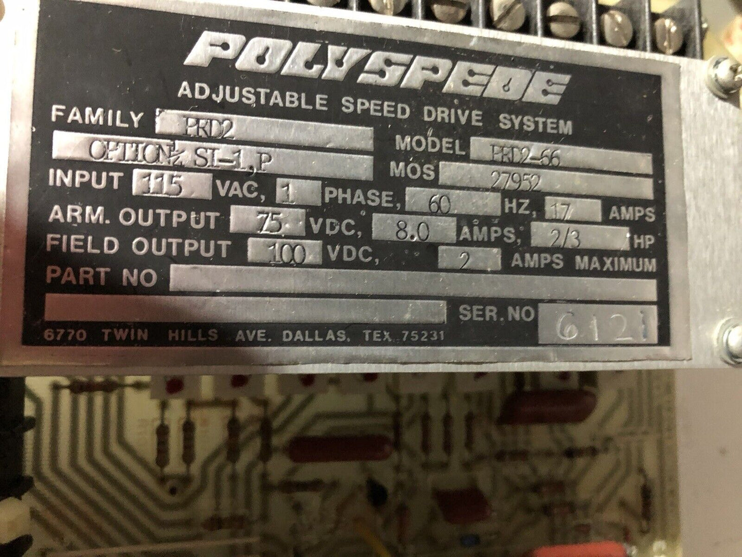 Polyspede Prd2 Prd2-66 Ac Drive,Option Si-1 E1489-01,P,Isolator Card E1485-01,To