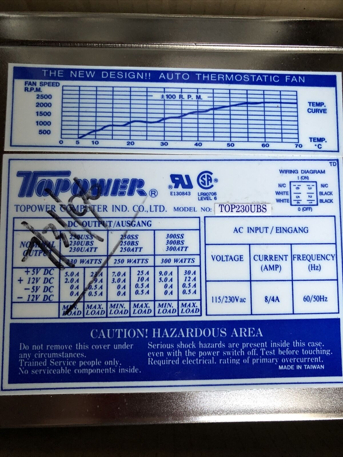 New Topower Computer Top230ubs Switching Power Supply,115/230 Vac,Fj
