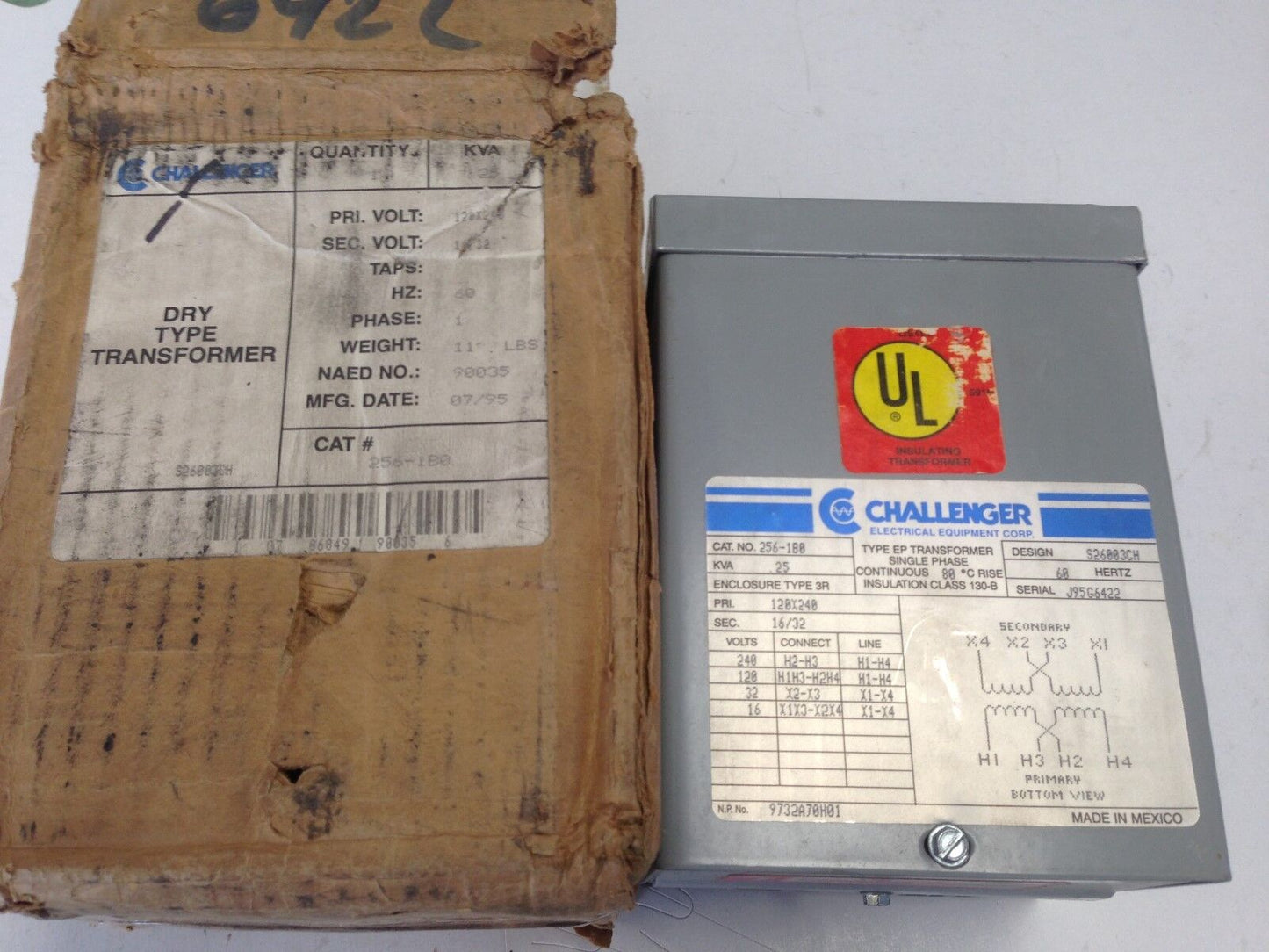 New 256-1B0 Challenger Transformer 1Ph 120/240V 60Hz .25Kva,S26003ch,120X240,Ez