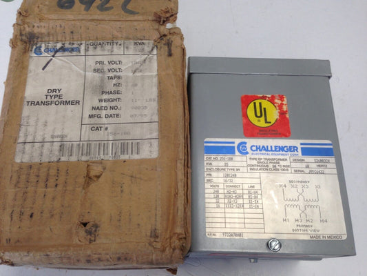 New 256-1B0 Challenger Transformer 1Ph 120/240V 60Hz .25Kva,S26003ch,120X240,Ez