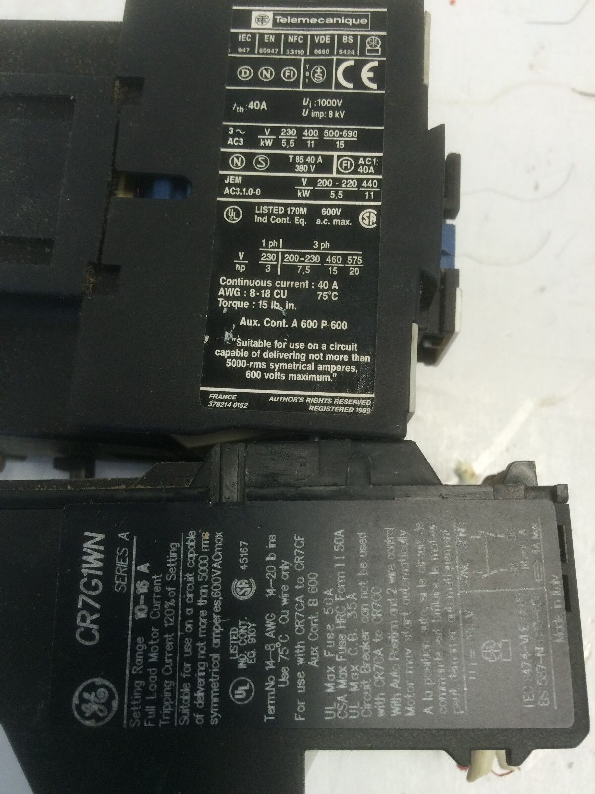Telemecanique Lc1 D2510 Contactor,Ge Cr7g1wn ,120V,Dg