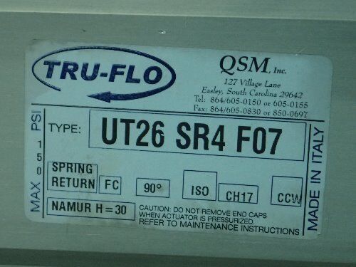 New 1” Tru-Flo Ut26 Sr4 F07,Qsm 7644Nrg1a2he Actuated Santiary Valve,U0134-31,Ee