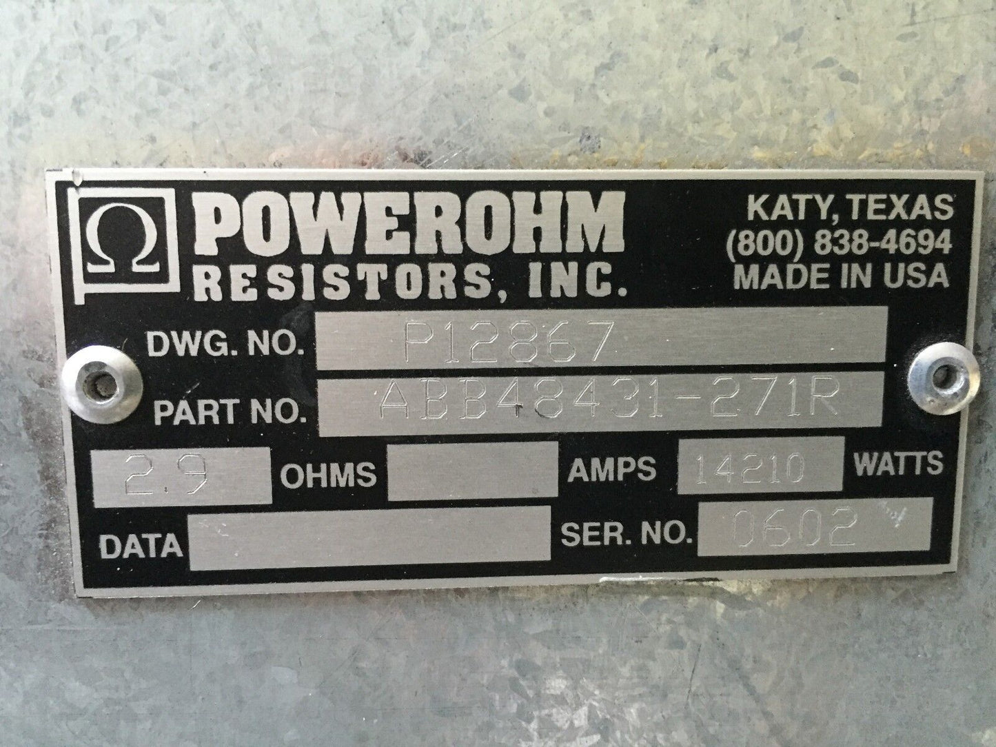 Powerohm Abb48431271r,P12867 Resistors Brake Resistor 2.9Ohm 14210Watt,Aw