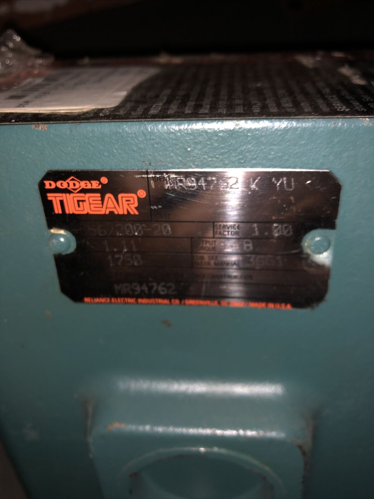 Dodge Mr94762-K1,Tigear Mr94762 K Yu Gear Box, 20:1 Ratio 56 Frame,56/200-20,An