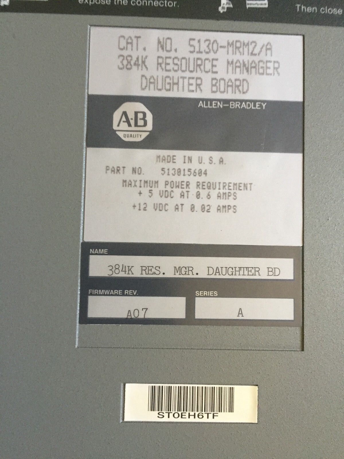 Allen Bradley 5130-Mrm2/A, 384K Resource Manager Daughter Board,En,Ew