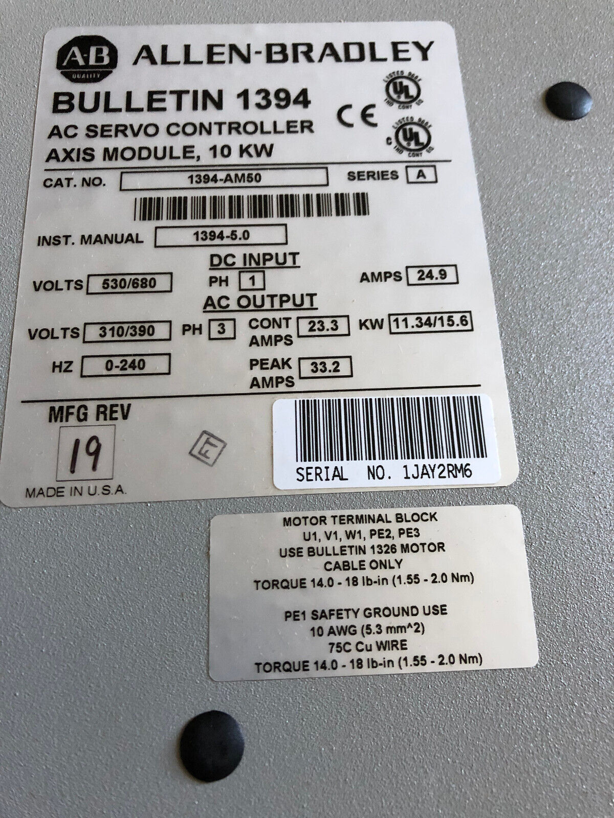 New Allen-Bradley 1394-Am50 Ac Servo Controller Axis Module 10,Bullentin 1394,An