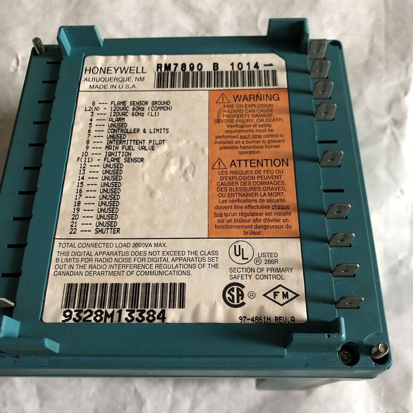 Honeywell Rm7890 B 1014 Burner Control Controller, Rm7890b 1014,Al