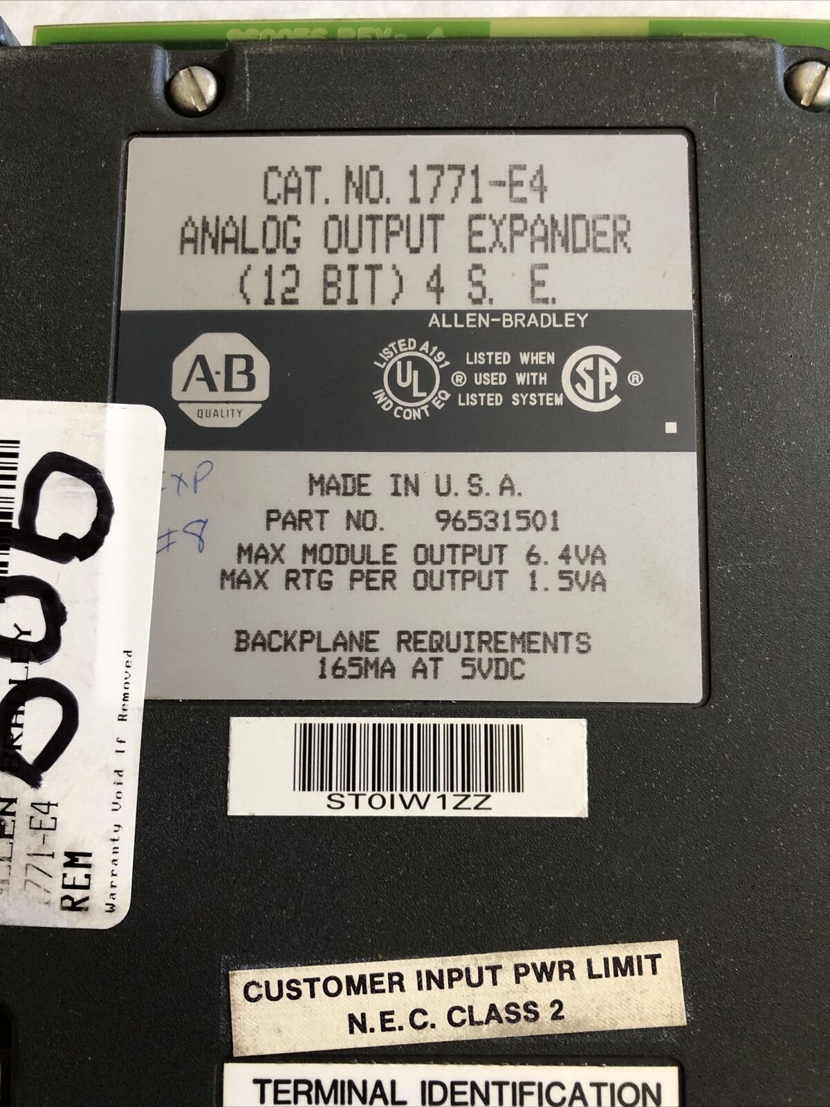 Allen Bradley 1771-E4,12 Bit Analog Output Expander Module A-B 1771-E4,Bf,Fj