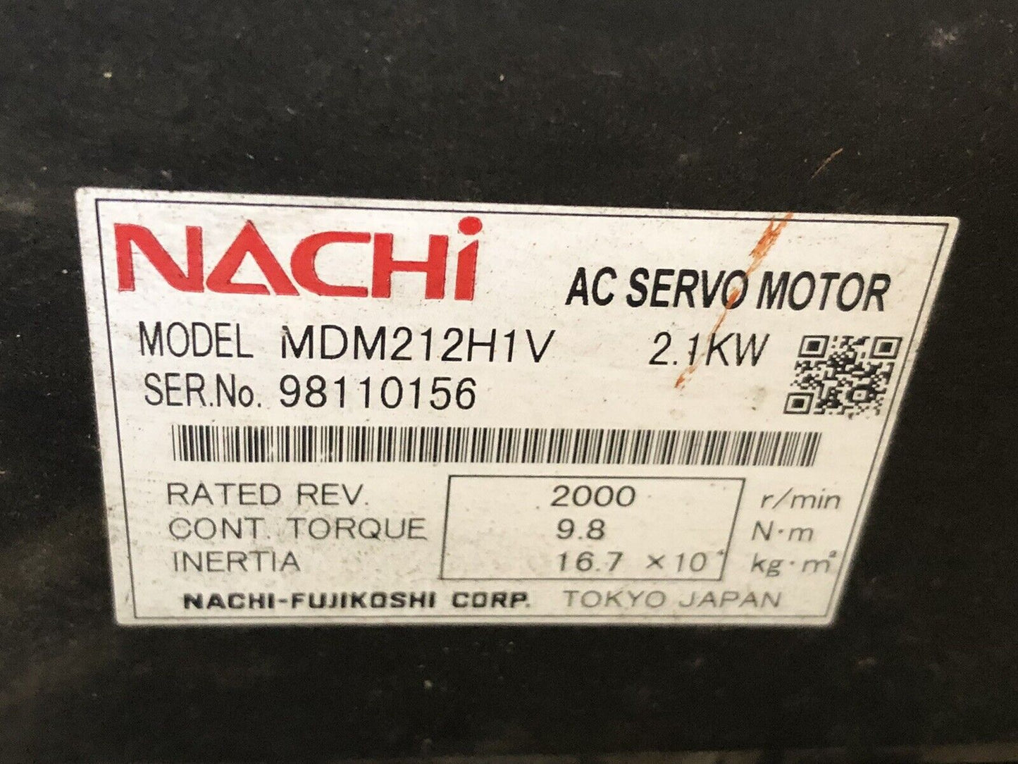 Nachi-Fujikoshi Nachi Nachi Mdm212h1v Servo Motor, 2.1 Kw, Rpm: 2000,Tc