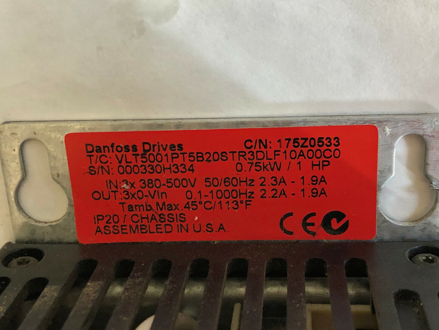 Danfoss Vlt 5000,Vlt5001pt5b20str3dlf10a00c0 Drive 500V,175Z0533,0.75Kw/1Hp,Fe