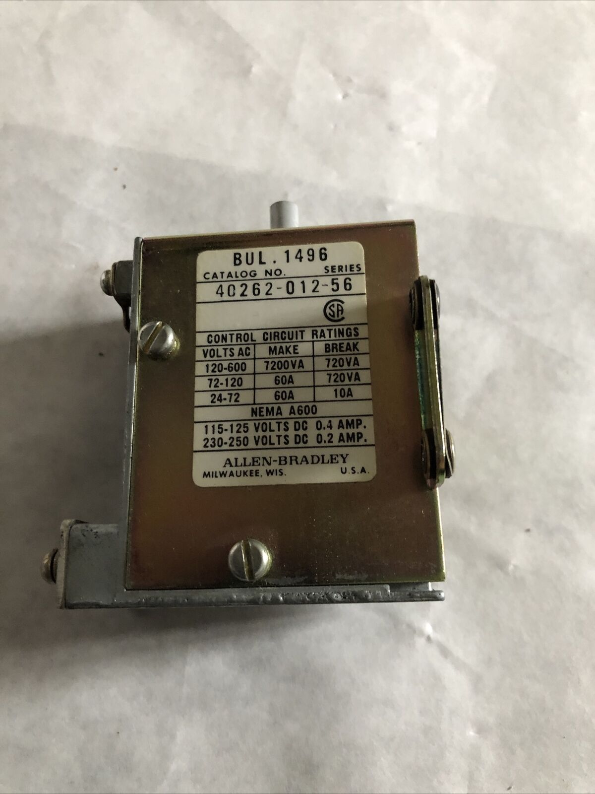 Allen Bradley 40262-012-56,Bul 1496  Timing Mechanism,Sr