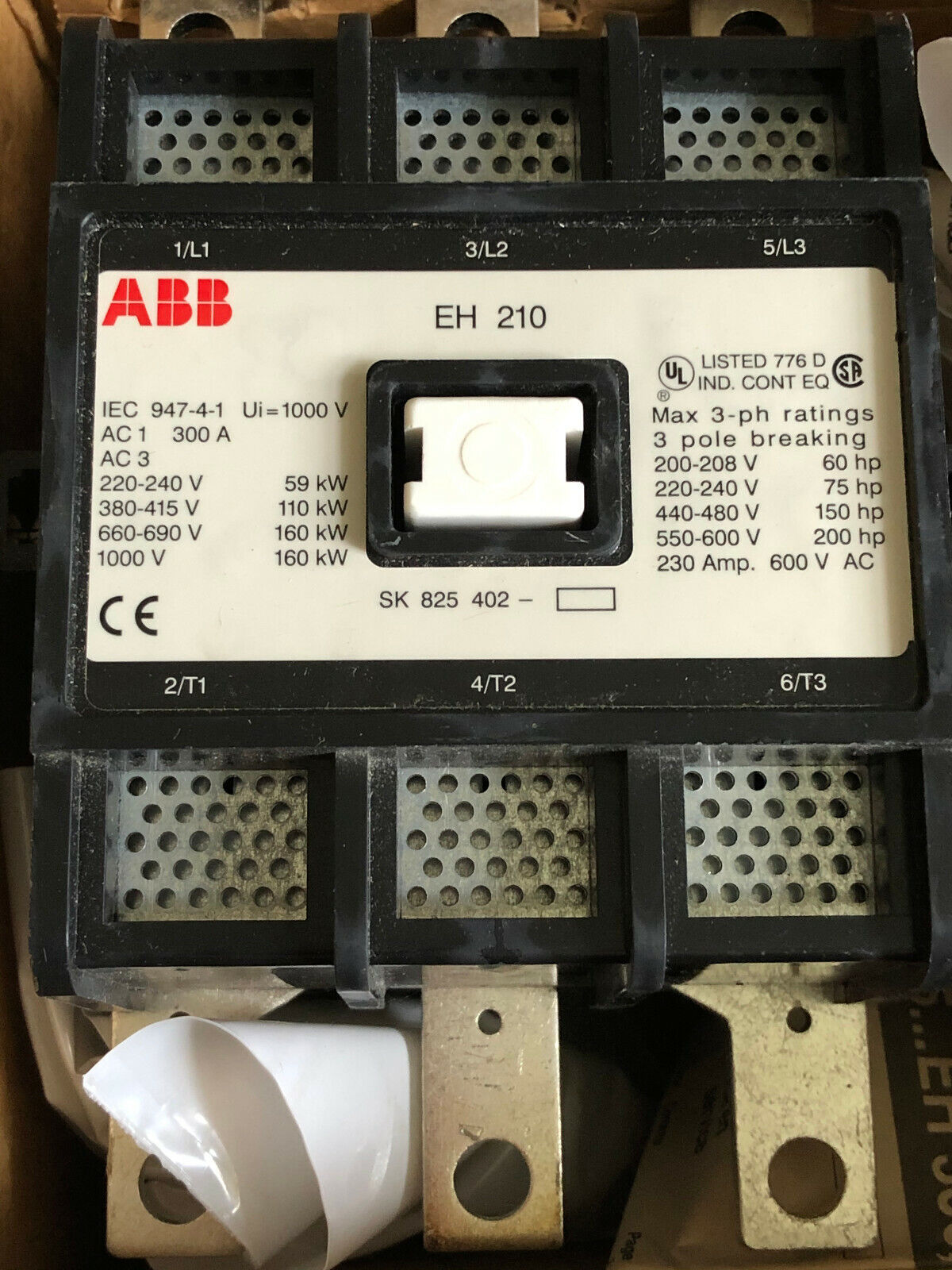 Abb Eh 210,300A,Abb Eh210c-*1 Contactor,Sk 825 400-Db,Abb Eh210c-Y,3P,210A,Bp