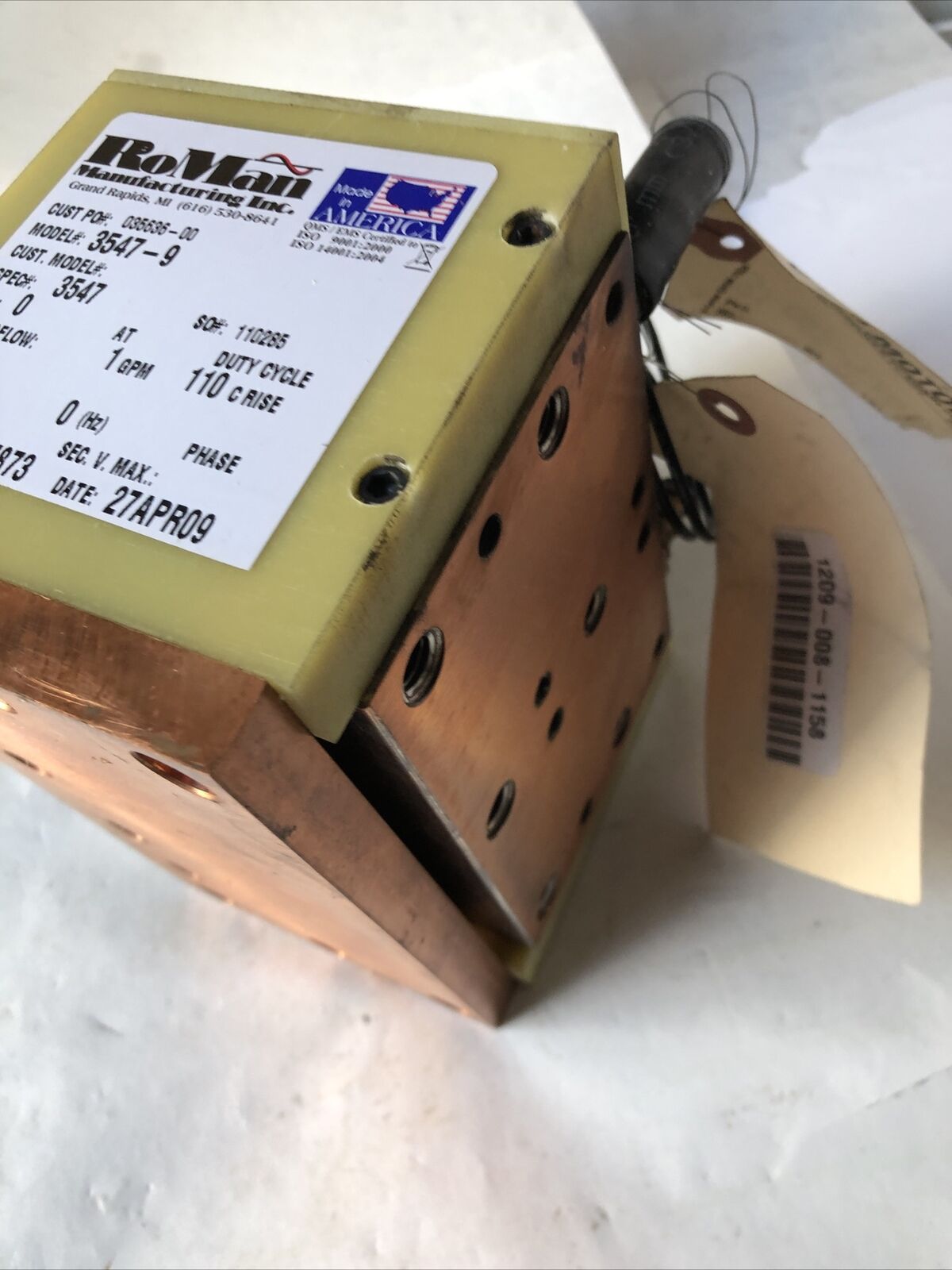 New Roman Manufacturing 3547-9 Fixture Type Transformer/Grounding Reactor,Fj