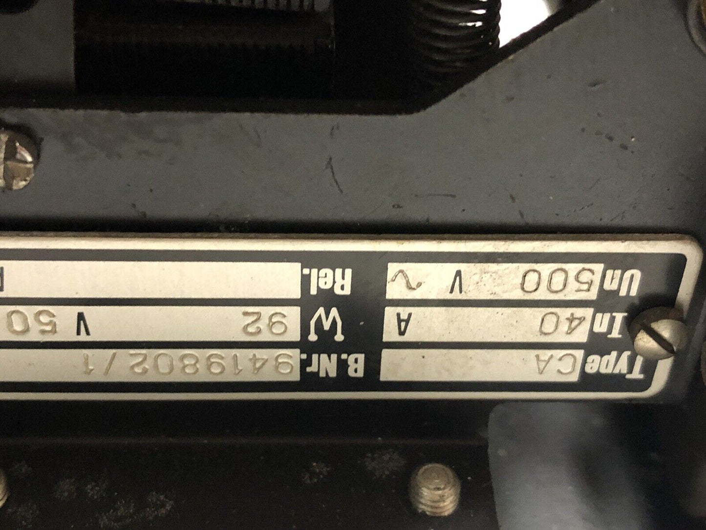 Vintage Sprecher & Shuh Starter Ca, 40A,500V,92W,Ca 9419802/1,92Vac-Coil,50Hz,Ey